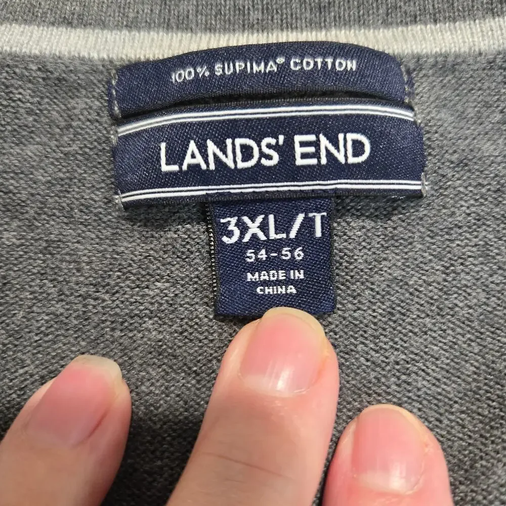 Lands' End Traditional Fit Men's V-neck Pullover Sweater 100% Supima Cotton 3XLT